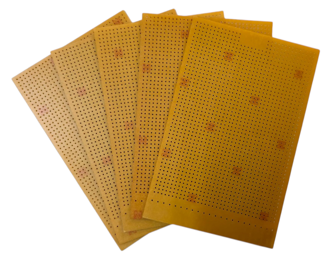 Combo - General Purpose PCB Breadboard – FR2 Phenolic - Set of 5 - 140mmx90mm – with holes plus Male & Female Berg Strips - 5 pcs each