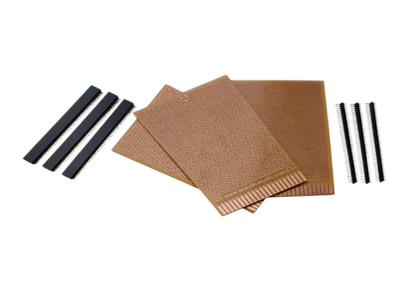 Combo - General Purpose PCB Breadboard – FR2 Phenolic - Set of 5 - 140mmx90mm – with holes plus Male & Female Berg Strips - 5 pcs each