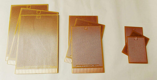 Combo - General Purpose PCB Breadboard - FR2 Phenolic - Set of 9 - 3 different sizes – with holes