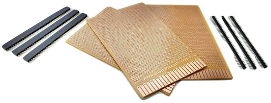 Combo - General Purpose PCB Breadboard – FR2 Phenolic - Set of 5 - 140mmx90mm – with holes plus Male & Female Berg Strips - 5 pcs each